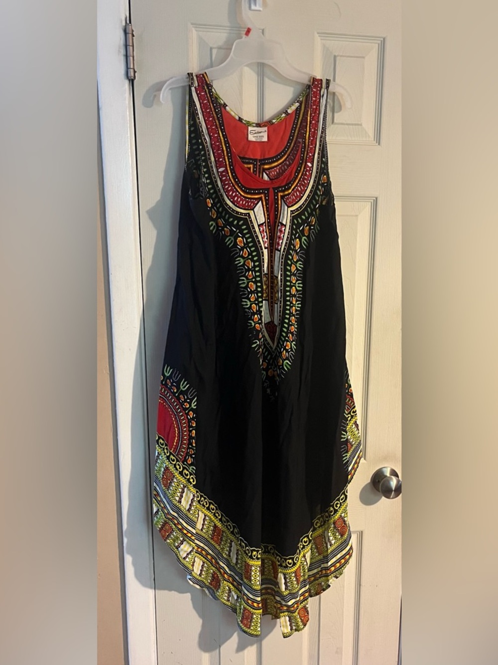 Boho Embroidered Black/red and yellow sleeveless dress